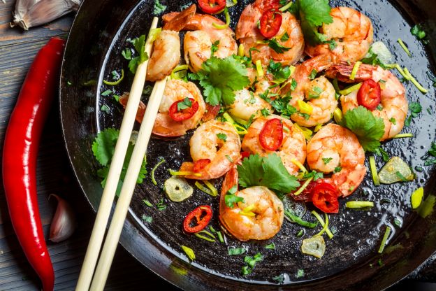 Gamberi saltati con salsa cilena dolce