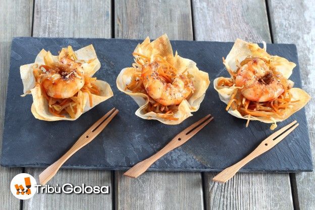 2. Cestini di gamberi e verdure