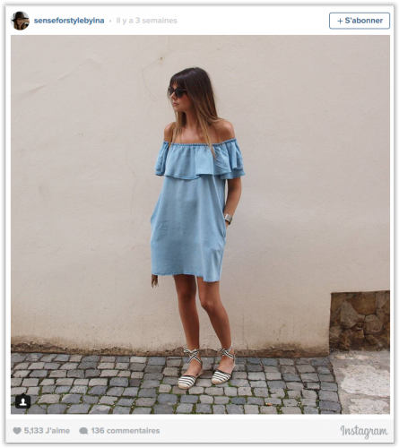 Il vestito di jeans a top Bardot