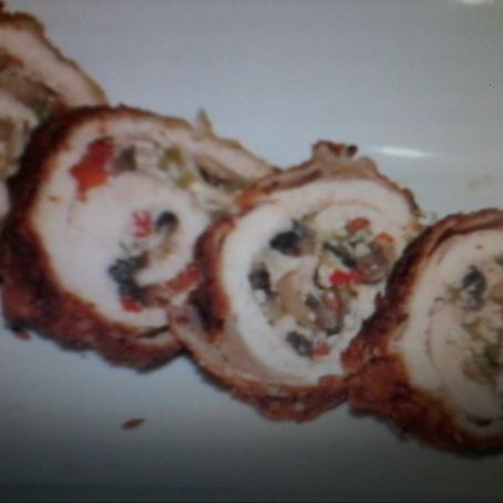 rotoli di polo ripieno con funghi,cipola verde,formaggio