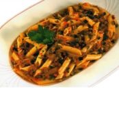 Penne con melanzana e salsiccia