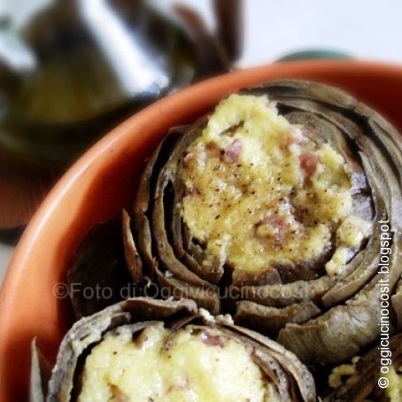 Carciofi ripieni con pancetta e polentina