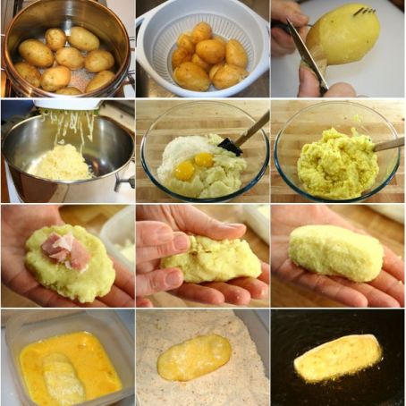 Crocchette di patate con cuore filante di mozzarella e prosciutto