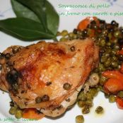 sovracosce di pollo in forno con carote e piselli