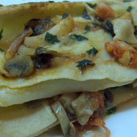 Lasagne funghi e gamberetti