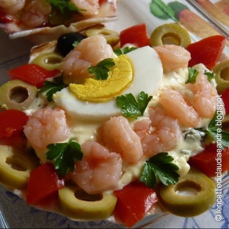 CONCHIGLIE RIPIENE CON INSALATA RUSSA E GAMBERI