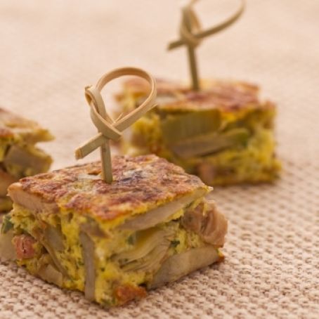 Frittata di carciofi, funghi e pancetta affumicata