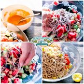 Insalata di soba con ceci, cetrioli, pomodori e dressing alla tahin e harissa - Tappa 1