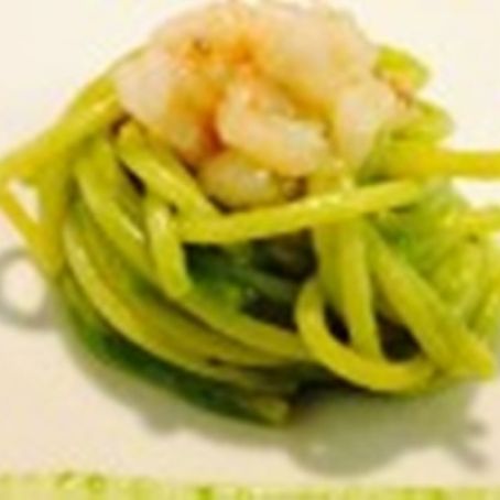 Spaghetti rucola e limone con crudo di gamberi