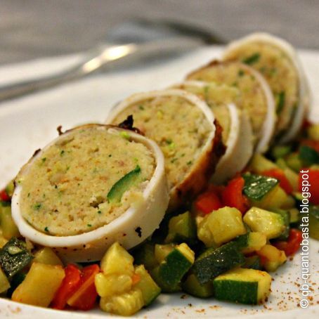 Totani ripieni con zucchine, pomodorini e bottarga